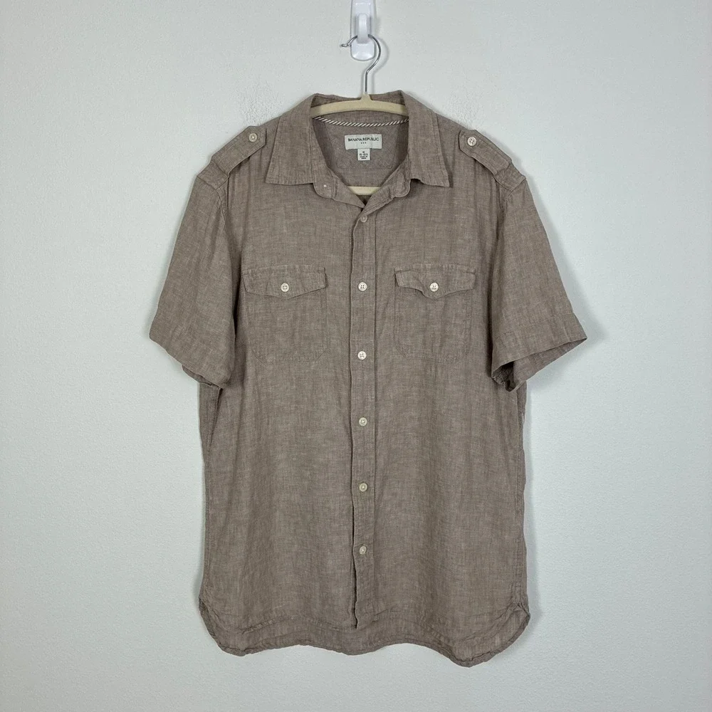 Banana Republic Linen Cotton Safari Short Sleeve Button Down Shirt Men's Medium